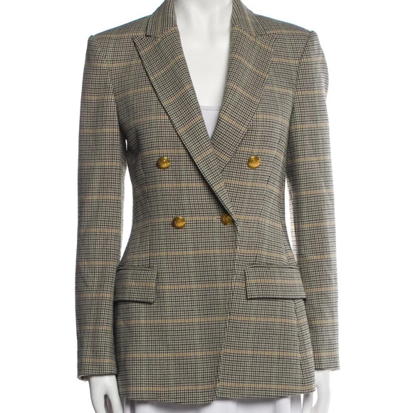 A.L.C. Women’s Neutral Plaid Blazer with Gold Buttons